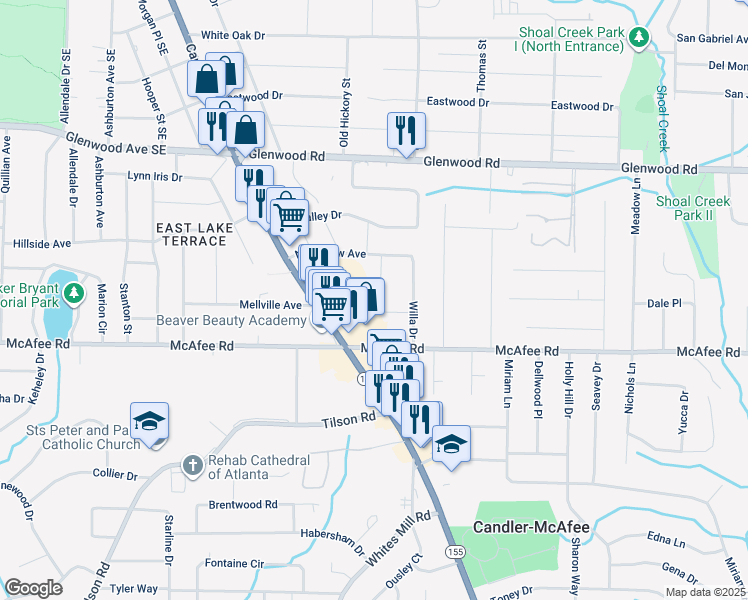 map of restaurants, bars, coffee shops, grocery stores, and more near 1963 Merle Circle in Decatur