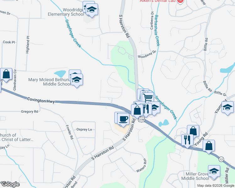 map of restaurants, bars, coffee shops, grocery stores, and more near 2063 Manhattan Parkway in Decatur