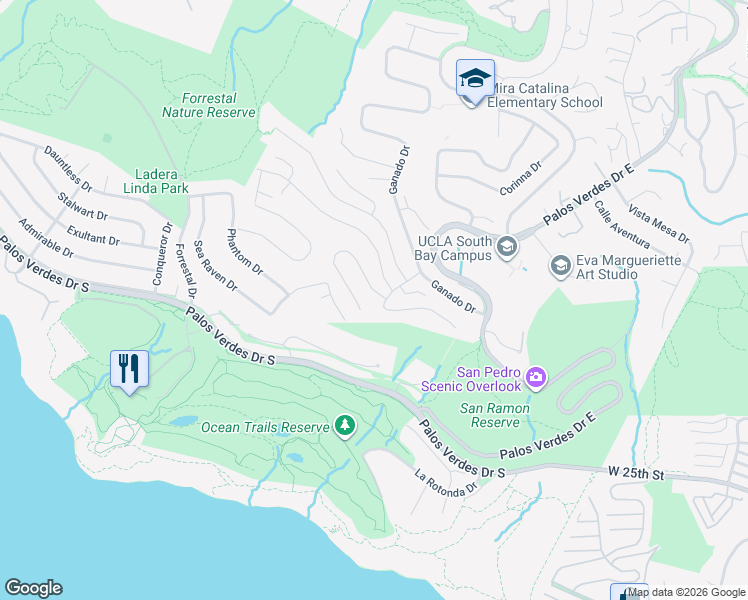 map of restaurants, bars, coffee shops, grocery stores, and more near 3412 Seaglen Drive in Rancho Palos Verdes