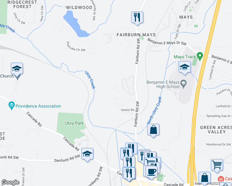 map of restaurants, bars, coffee shops, grocery stores, and more near 3741 Mays Crossing Southwest in Atlanta