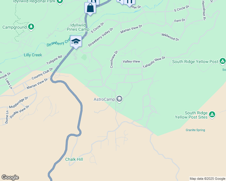 map of restaurants, bars, coffee shops, grocery stores, and more near Saunders Meadow Road in Idyllwild-Pine Cove