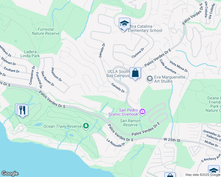 map of restaurants, bars, coffee shops, grocery stores, and more near 31310 Eaglehaven Circle in Rancho Palos Verdes