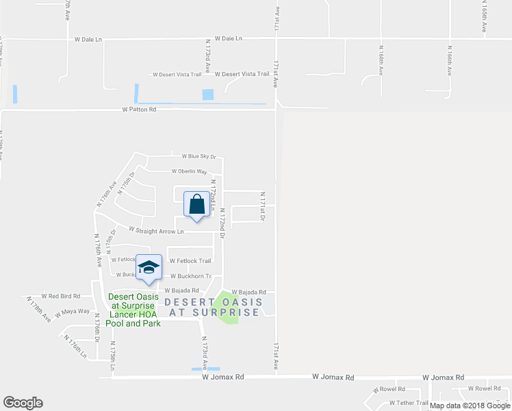 map of restaurants, bars, coffee shops, grocery stores, and more near 17295 West Hedgehog Place in Surprise