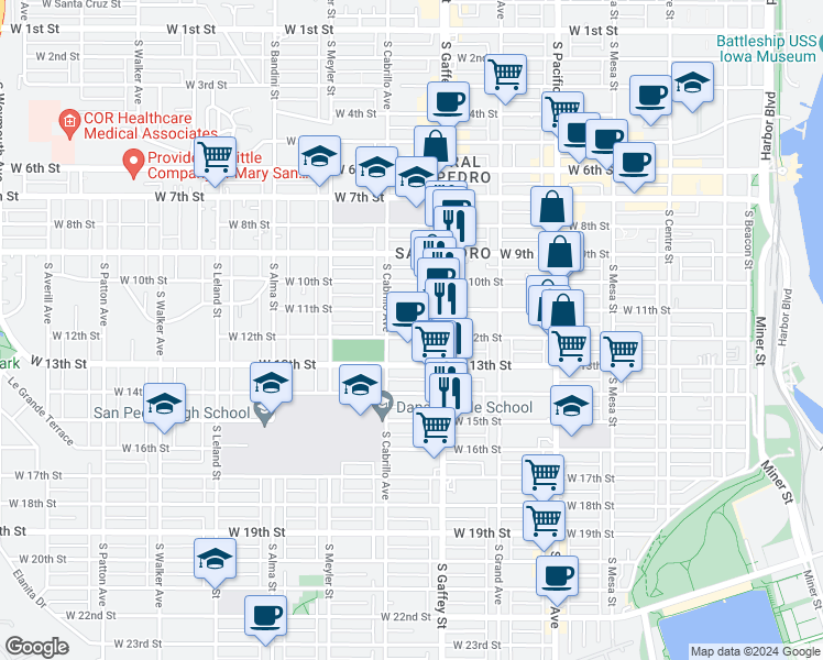 map of restaurants, bars, coffee shops, grocery stores, and more near 754 West 12th Street in Los Angeles