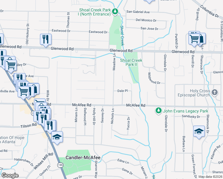 map of restaurants, bars, coffee shops, grocery stores, and more near 1961 Meadow Lane in Decatur