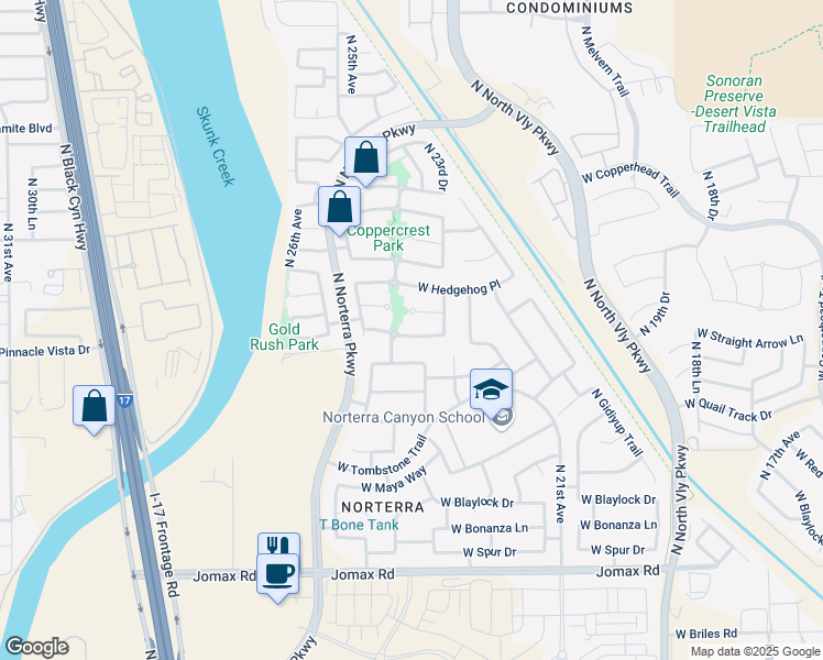 map of restaurants, bars, coffee shops, grocery stores, and more near 2330 West Straight Arrow Lane in Phoenix