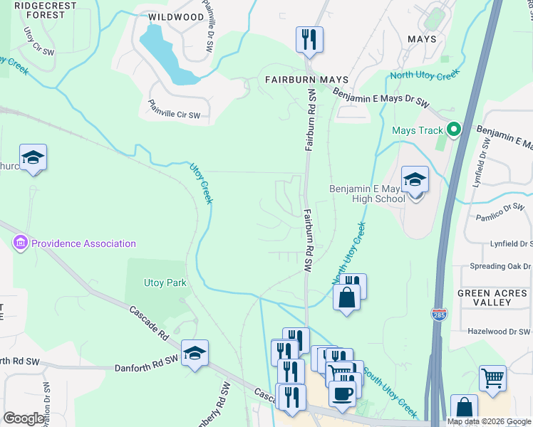 map of restaurants, bars, coffee shops, grocery stores, and more near 3745 Mays Crossing Southwest in Atlanta