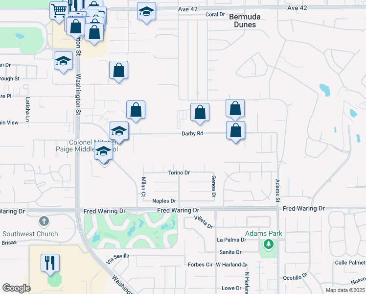 map of restaurants, bars, coffee shops, grocery stores, and more near 78555 Darby Road in Bermuda Dunes
