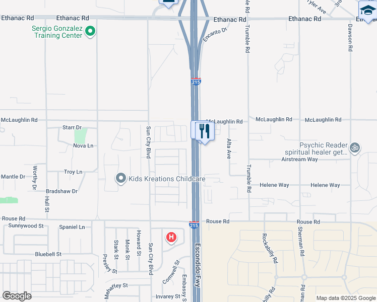 map of restaurants, bars, coffee shops, grocery stores, and more near 26658 China Drive in Menifee