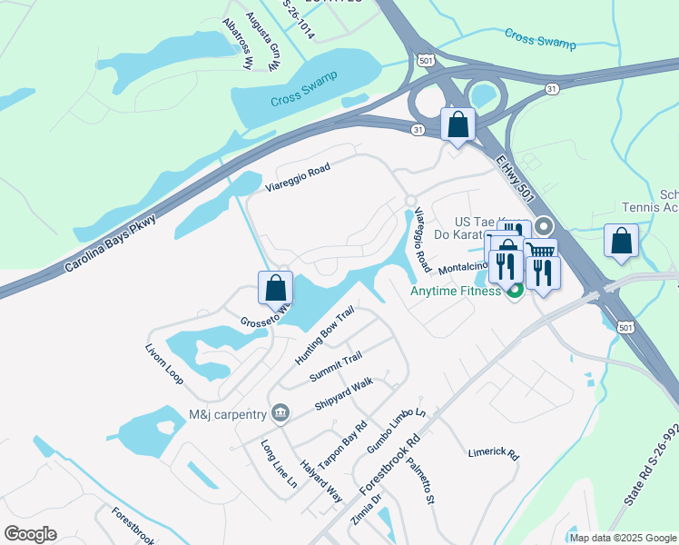 map of restaurants, bars, coffee shops, grocery stores, and more near 5052 Prato Loop in Myrtle Beach