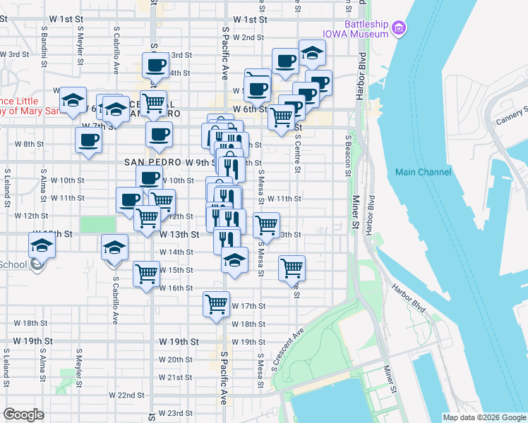 map of restaurants, bars, coffee shops, grocery stores, and more near 388 West 12th Street in Los Angeles