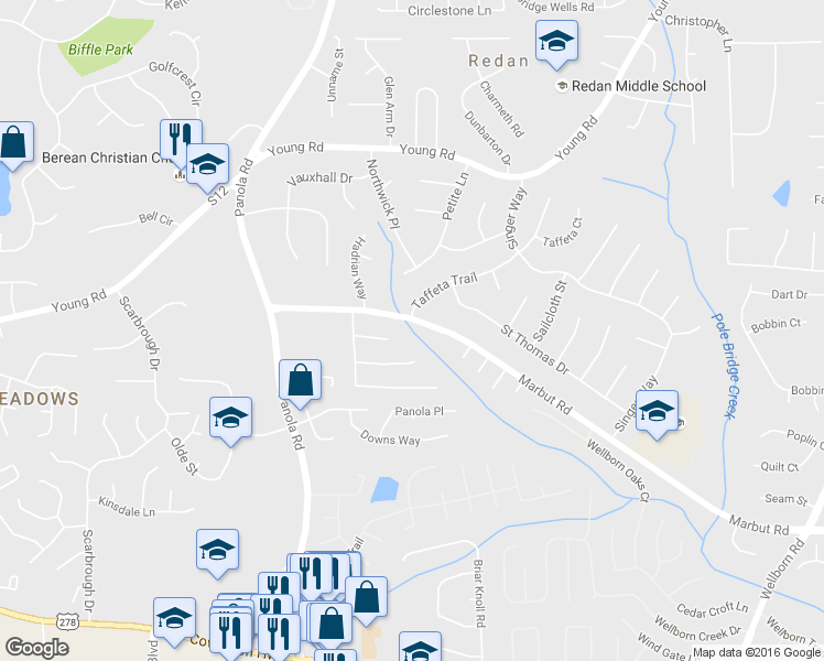 map of restaurants, bars, coffee shops, grocery stores, and more near 5571 Marbut Road in Lithonia