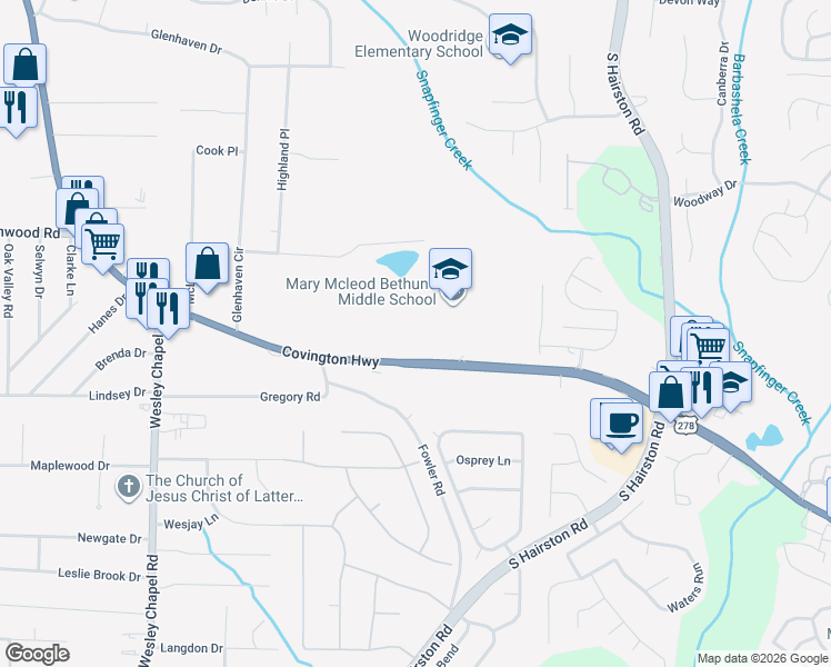 map of restaurants, bars, coffee shops, grocery stores, and more near 5160 Covington Highway in Decatur