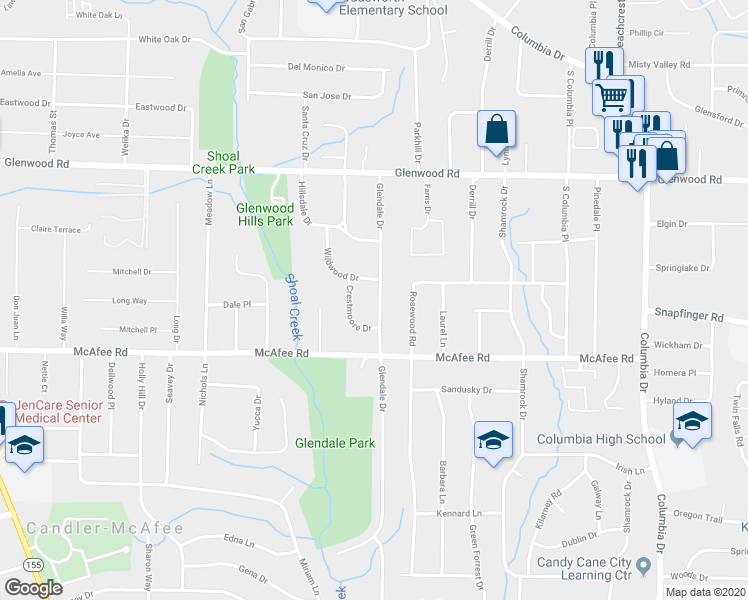 map of restaurants, bars, coffee shops, grocery stores, and more near 1953 Glendale Drive in Decatur