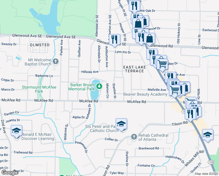 map of restaurants, bars, coffee shops, grocery stores, and more near 2374 Marion Circle in Decatur