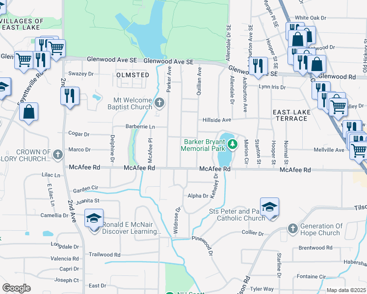 map of restaurants, bars, coffee shops, grocery stores, and more near 657 Quillian Avenue in Decatur