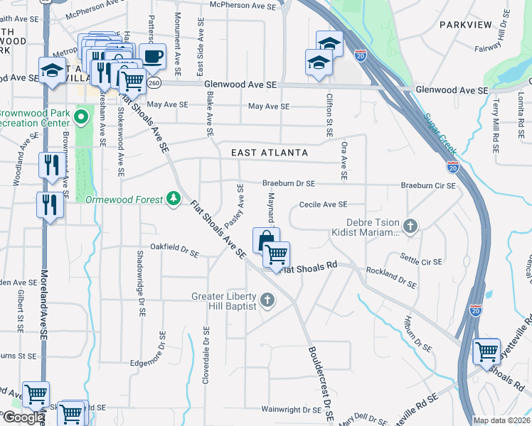 map of restaurants, bars, coffee shops, grocery stores, and more near 761 Maynard Terrace Southeast in Atlanta
