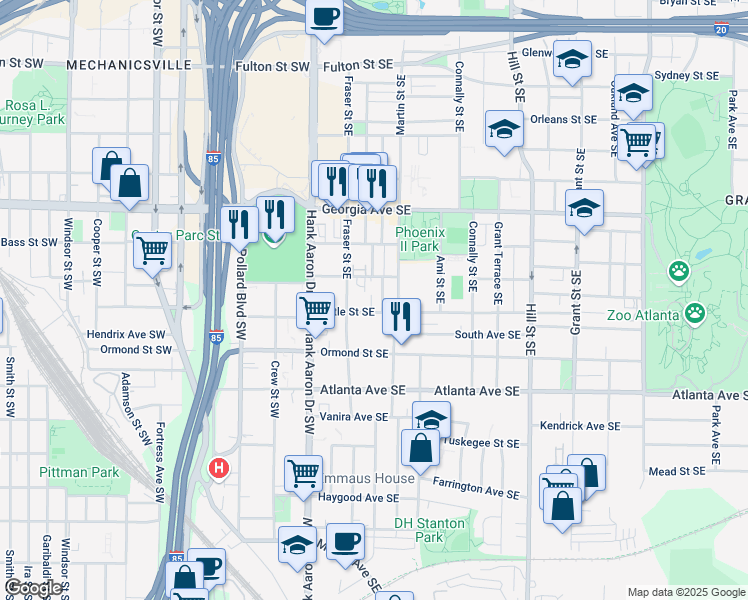 map of restaurants, bars, coffee shops, grocery stores, and more near 770 Reed Street Southeast in Atlanta