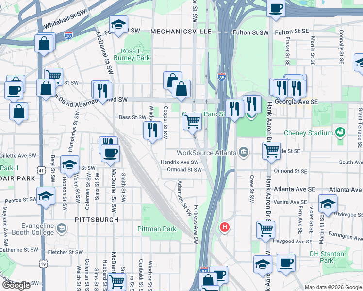 map of restaurants, bars, coffee shops, grocery stores, and more near 245 Dodd Avenue Southwest in Atlanta
