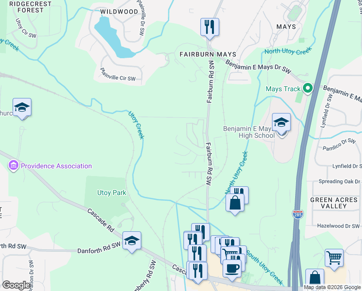 map of restaurants, bars, coffee shops, grocery stores, and more near 3745 Mays Crossing Southwest in Atlanta