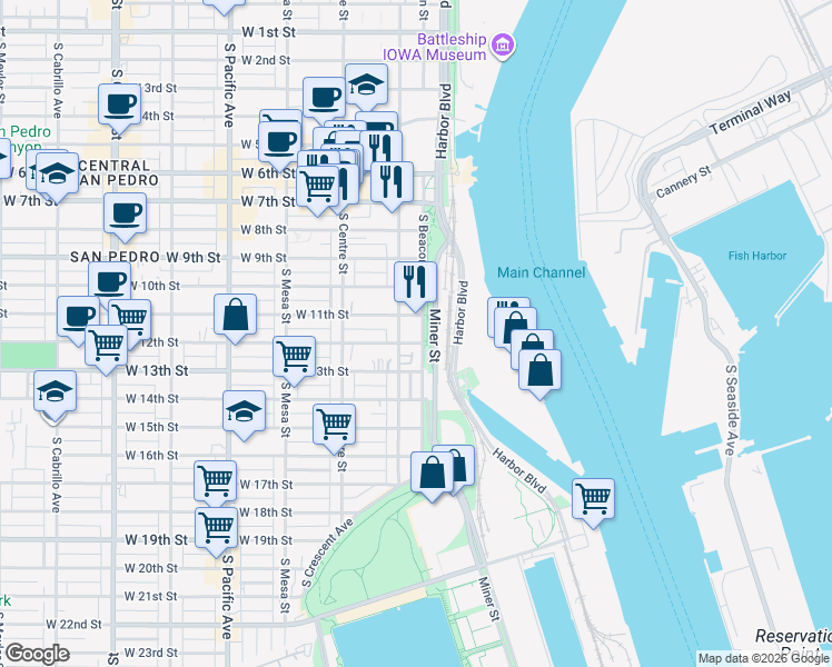 map of restaurants, bars, coffee shops, grocery stores, and more near 1131 South Beacon Street in Los Angeles
