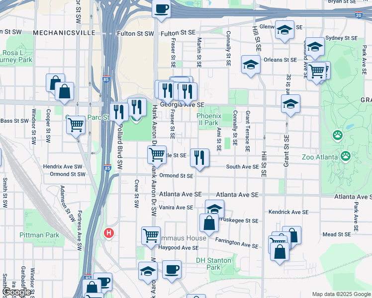 map of restaurants, bars, coffee shops, grocery stores, and more near 770 Reed Street Southeast in Atlanta