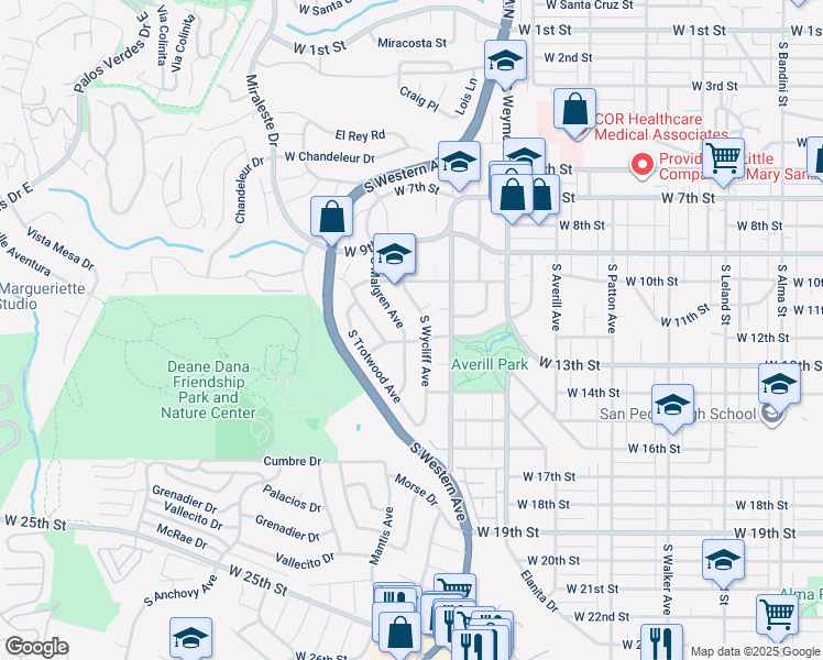 map of restaurants, bars, coffee shops, grocery stores, and more near 1118 South Malgren Avenue in Los Angeles