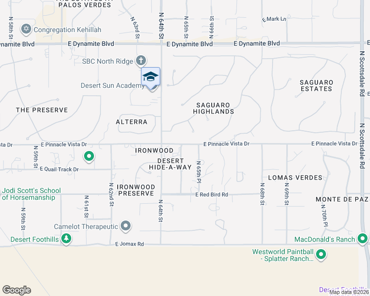 map of restaurants, bars, coffee shops, grocery stores, and more near 6437 East Pinnacle Vista Drive in Scottsdale
