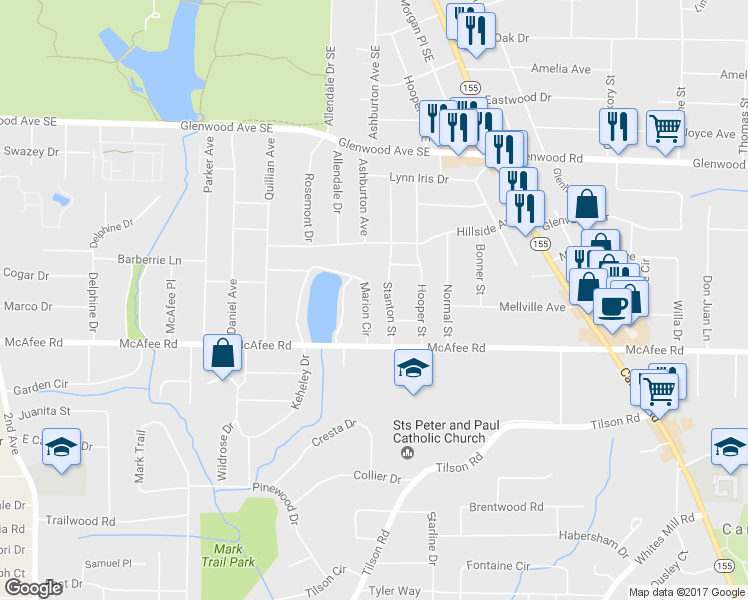map of restaurants, bars, coffee shops, grocery stores, and more near 2374 Marion Circle in Decatur