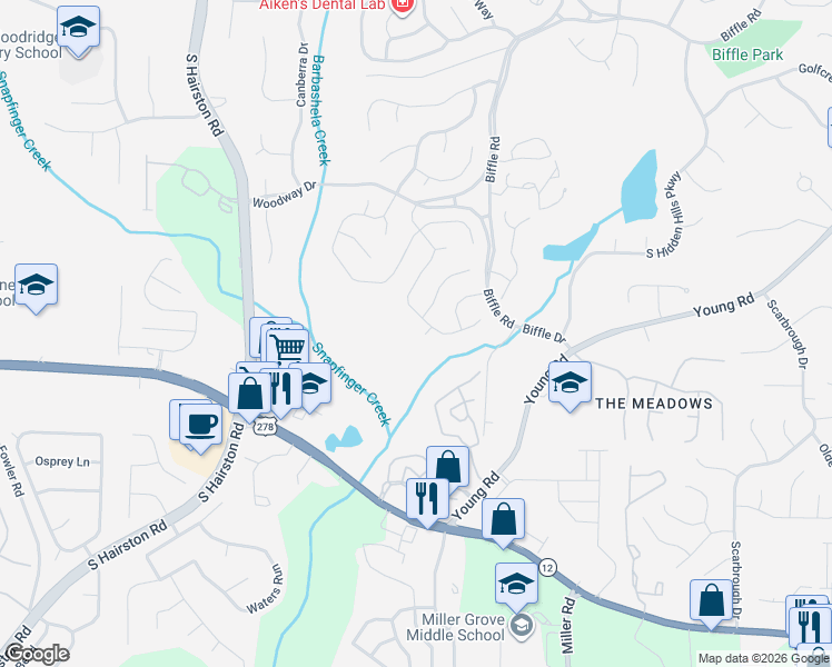 map of restaurants, bars, coffee shops, grocery stores, and more near 4930 Aylesbury Way in Stone Mountain