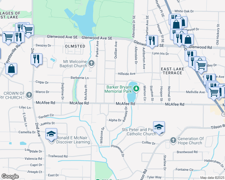 map of restaurants, bars, coffee shops, grocery stores, and more near 657 Quillian Avenue in Decatur