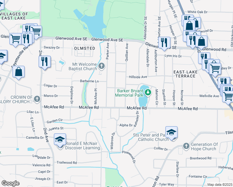 map of restaurants, bars, coffee shops, grocery stores, and more near 657 Quillian Avenue in Decatur