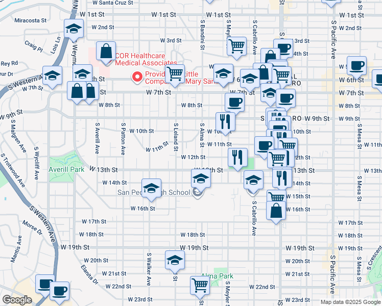map of restaurants, bars, coffee shops, grocery stores, and more near 1048 West 12th Street in Los Angeles