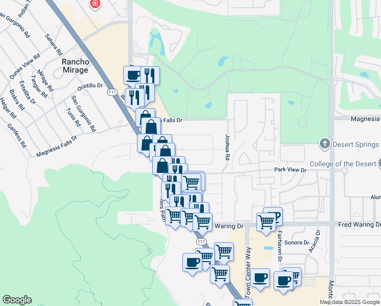 map of restaurants, bars, coffee shops, grocery stores, and more near 72311 Rancho Road in Rancho Mirage