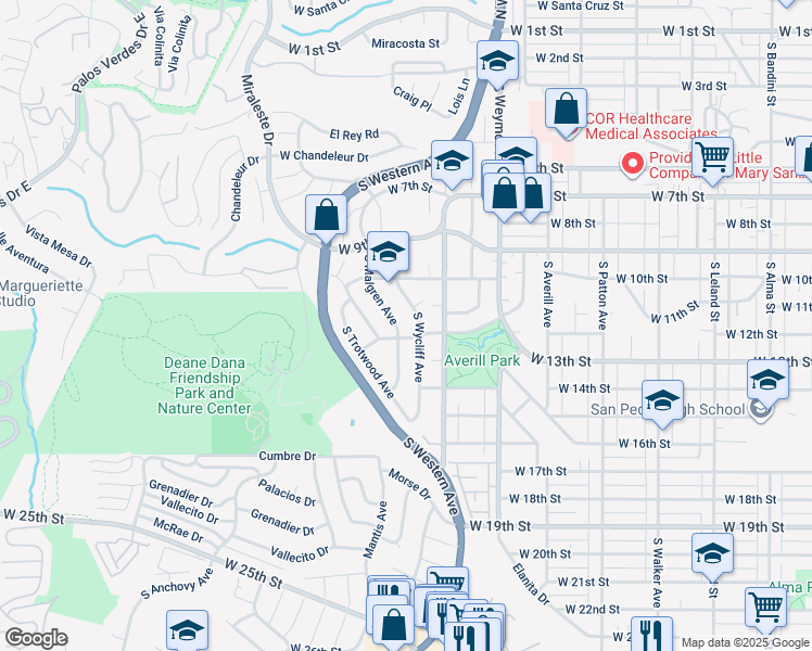 map of restaurants, bars, coffee shops, grocery stores, and more near 1118 South Malgren Avenue in Los Angeles