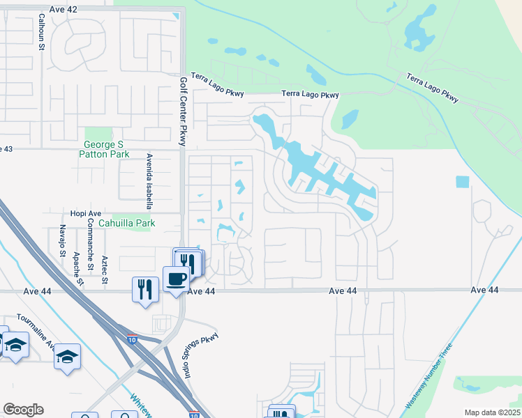 map of restaurants, bars, coffee shops, grocery stores, and more near 43433 Fiore Street in Indio