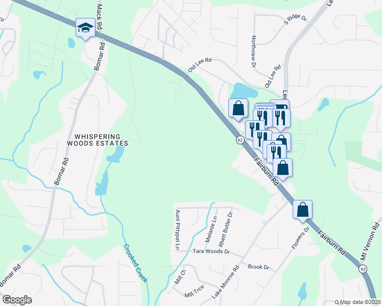 map of restaurants, bars, coffee shops, grocery stores, and more near 2553 Georgia 92 in Douglasville