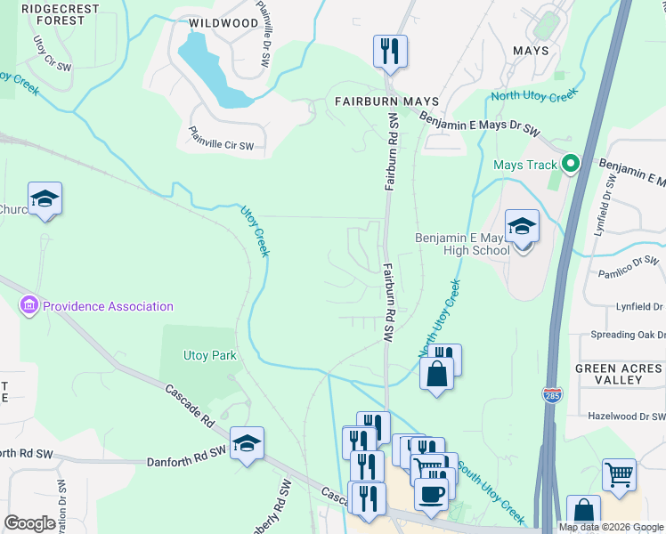 map of restaurants, bars, coffee shops, grocery stores, and more near 3745 Mays Crossing Southwest in Atlanta