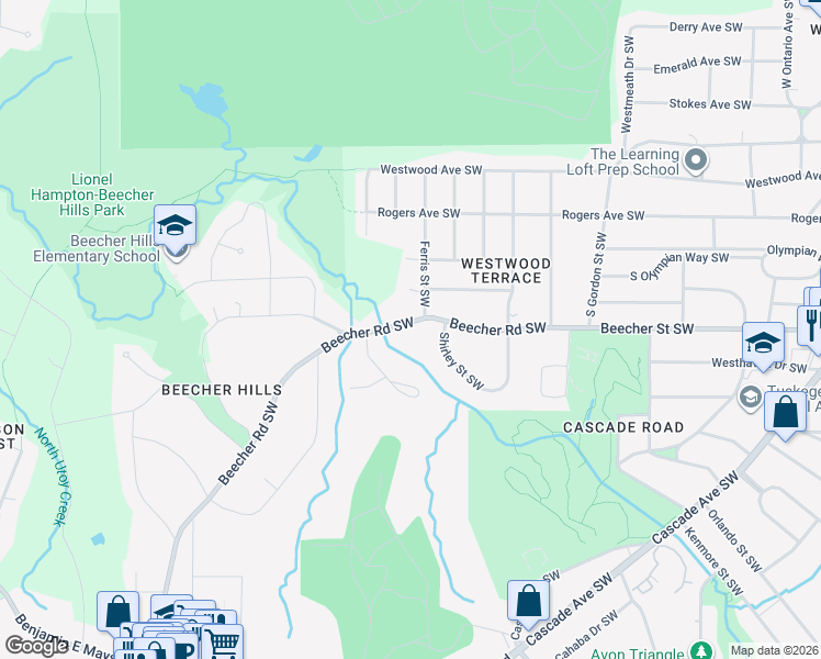 map of restaurants, bars, coffee shops, grocery stores, and more near 2028 Beecher Road Southwest in Atlanta