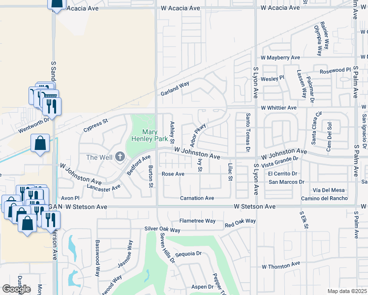 map of restaurants, bars, coffee shops, grocery stores, and more near 2365 Wisteria Court in Hemet