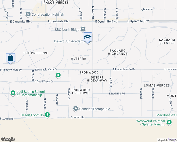 map of restaurants, bars, coffee shops, grocery stores, and more near 27250 North 64th Street in Scottsdale