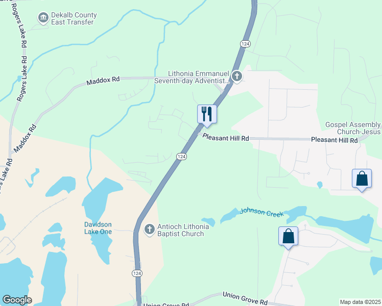 map of restaurants, bars, coffee shops, grocery stores, and more near 1962 Rock Chapel Road in Lithonia