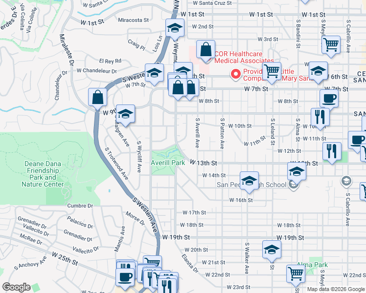 map of restaurants, bars, coffee shops, grocery stores, and more near 1142 South Weymouth Avenue in Los Angeles
