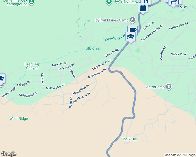 map of restaurants, bars, coffee shops, grocery stores, and more near 53655 Double View Drive in Idyllwild-Pine Cove