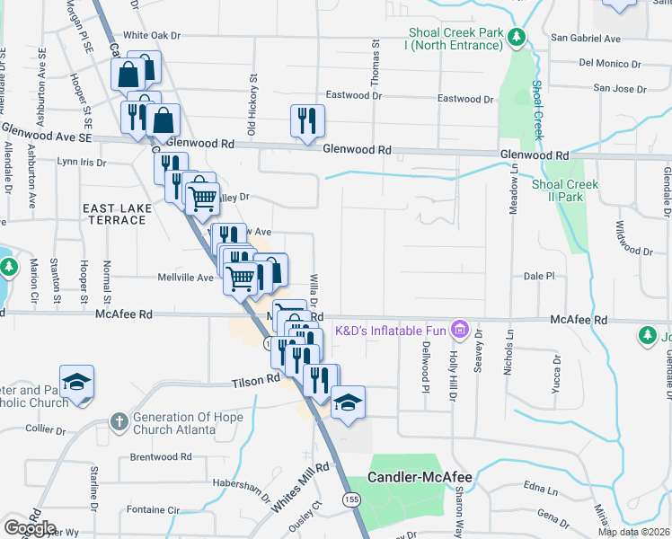 map of restaurants, bars, coffee shops, grocery stores, and more near 1958 Don Juan Lane in Decatur