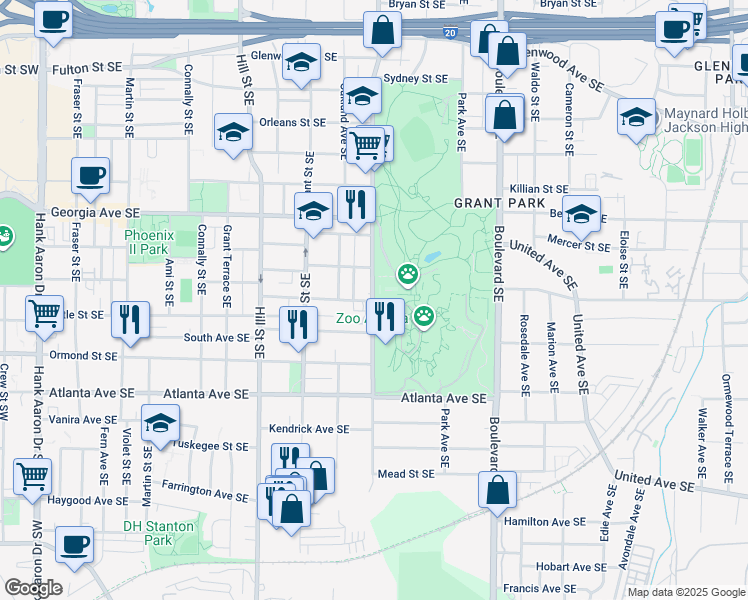 map of restaurants, bars, coffee shops, grocery stores, and more near in Atlanta