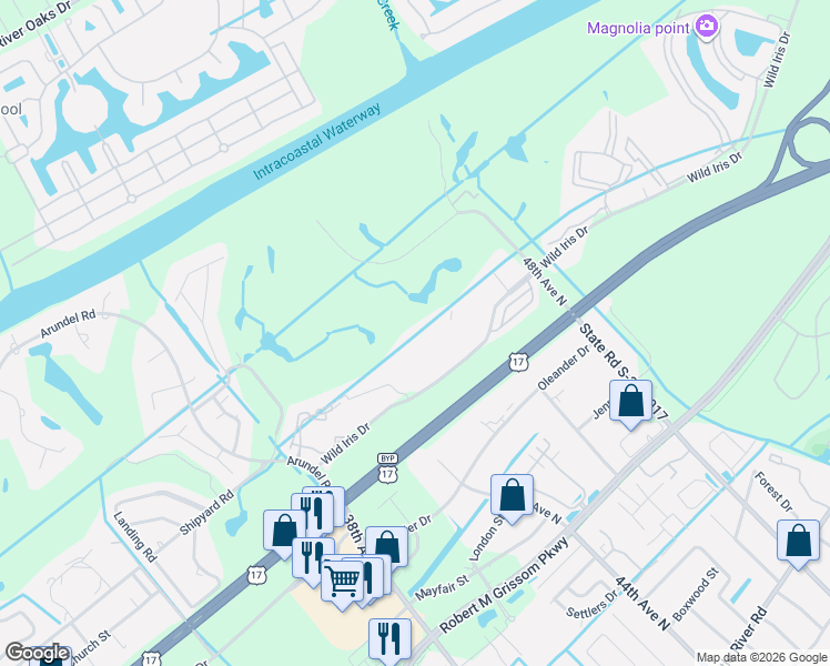 map of restaurants, bars, coffee shops, grocery stores, and more near 4709 Wild Iris Drive in Myrtle Beach