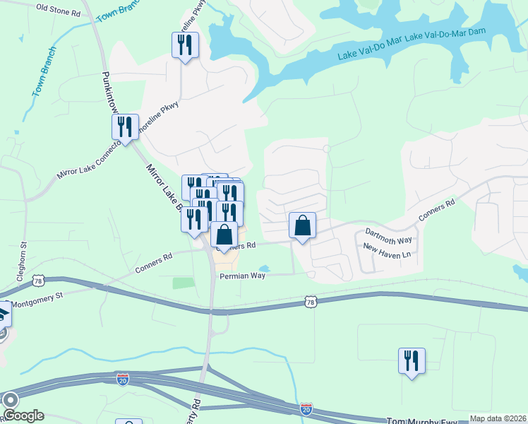 map of restaurants, bars, coffee shops, grocery stores, and more near 2682 Mariner Way in Villa Rica