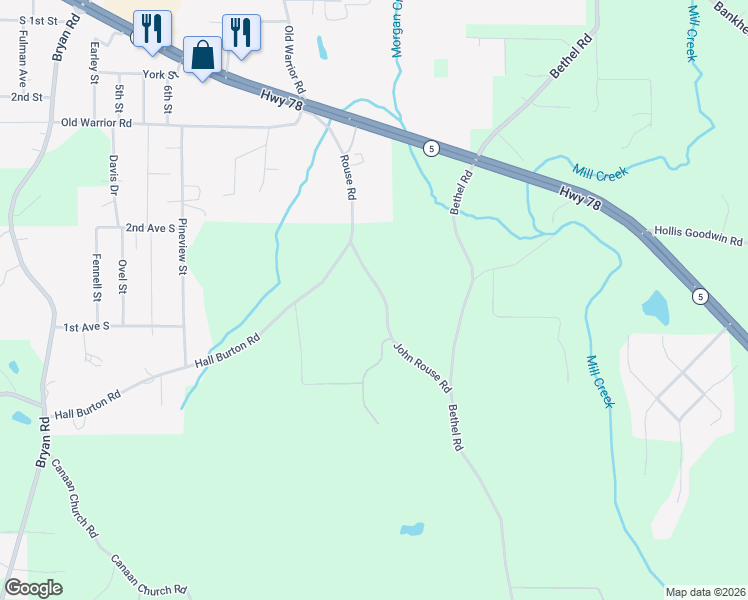 map of restaurants, bars, coffee shops, grocery stores, and more near 514 Rouse Road in Sumiton