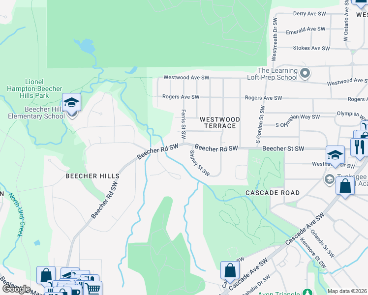 map of restaurants, bars, coffee shops, grocery stores, and more near 2028 Beecher Road Southwest in Atlanta
